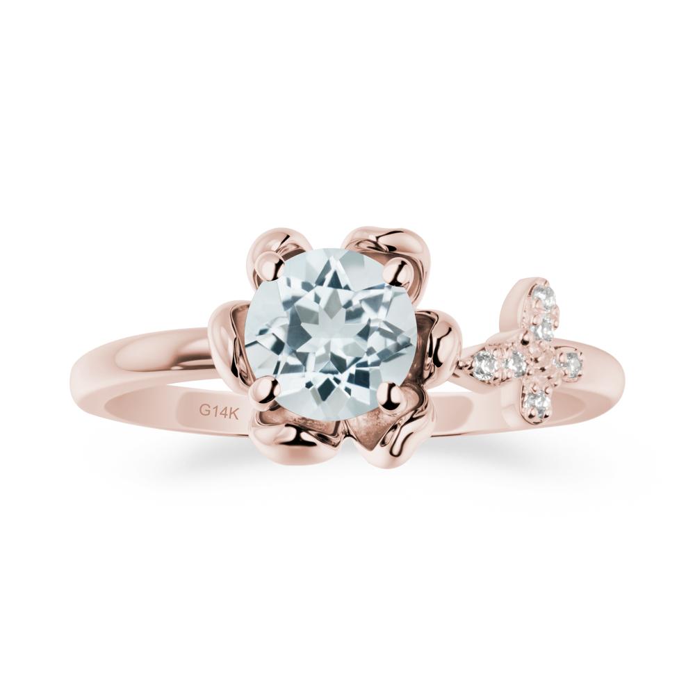 Round Aquamarine Petal Promise Ring - LUO Jewelry #metal_14k rose gold