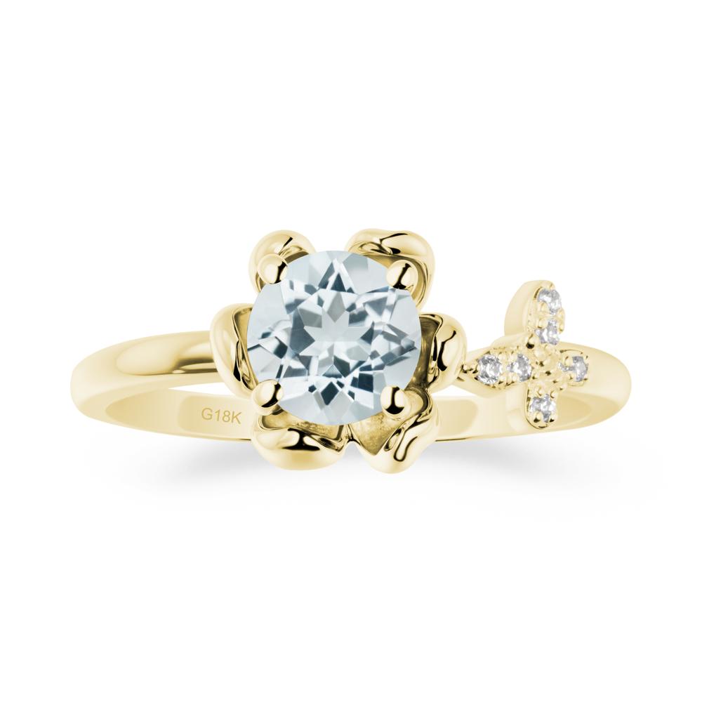 Round Aquamarine Petal Promise Ring - LUO Jewelry #metal_18k yellow gold