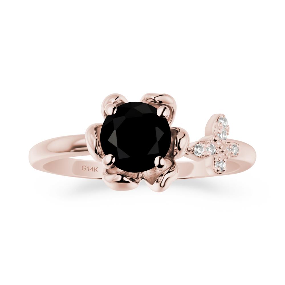 Floral Inspired Black Spinel Ring with Butterfly - LUO Jewelry #metal_14k rose gold