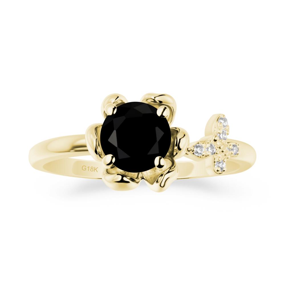 Floral Inspired Black Spinel Ring with Butterfly - LUO Jewelry #metal_18k yellow gold