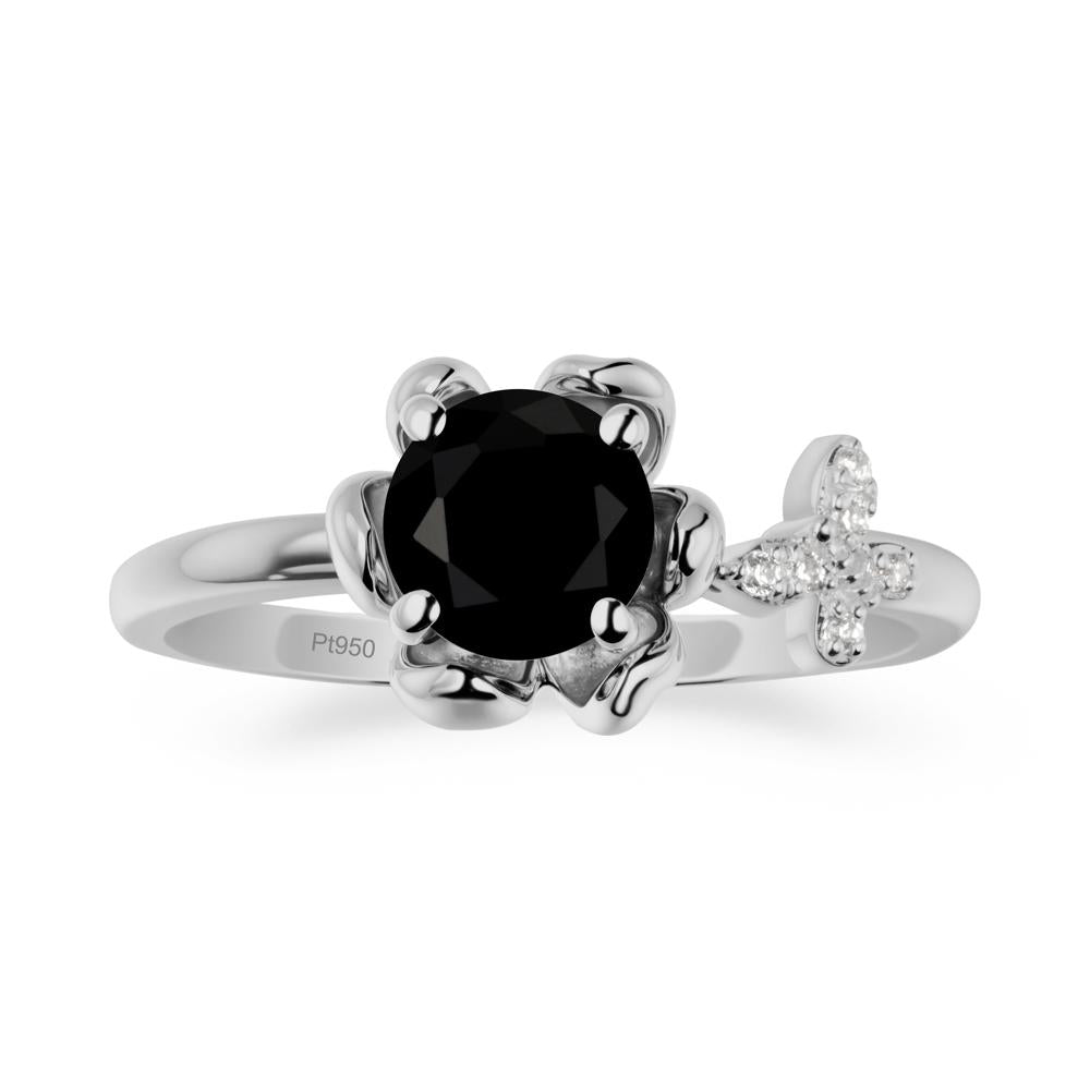 Floral Inspired Black Spinel Ring with Butterfly - LUO Jewelry #metal_platinum