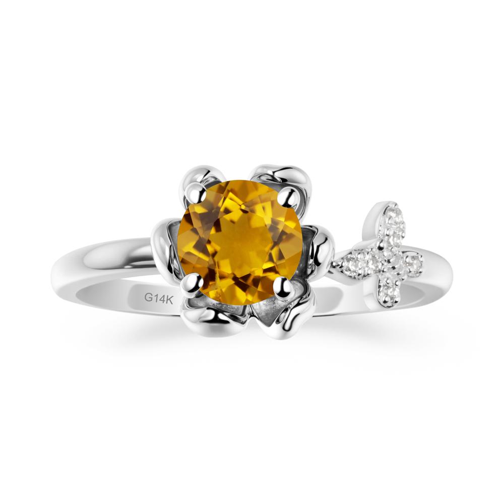 Round Citrine Petal Halo Ring - LUO Jewelry #metal_14k white gold