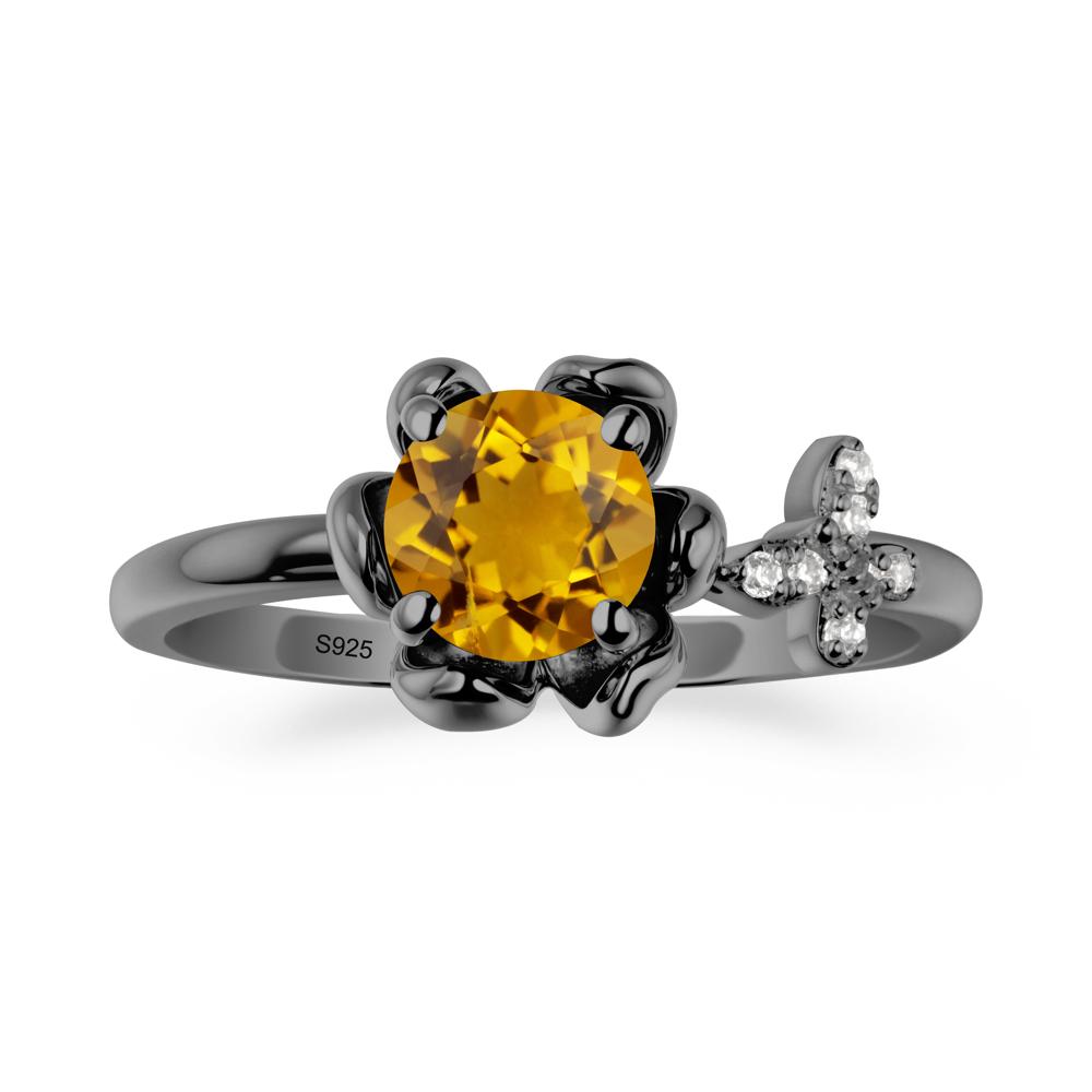 Round Citrine Petal Halo Ring - LUO Jewelry #metal_black finish sterling silver