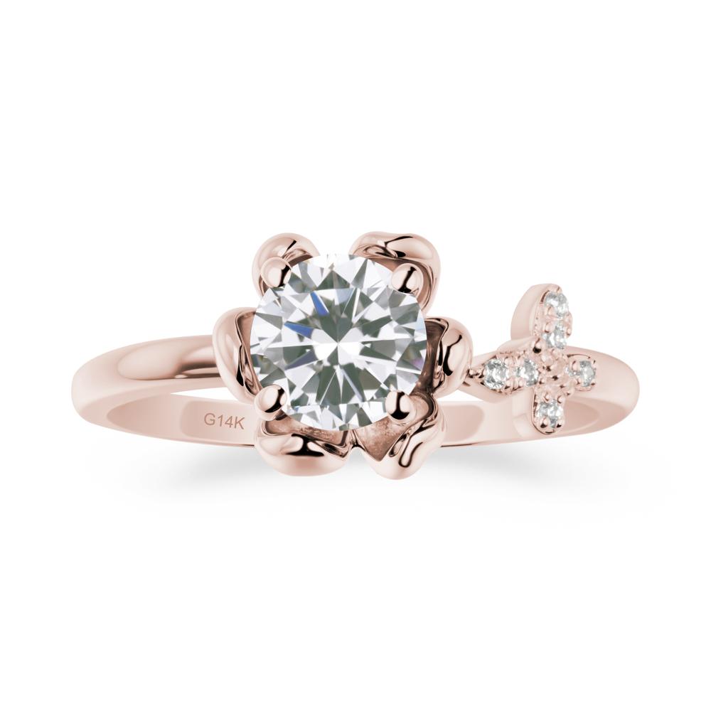 Round Cubic Zirconia Petal Promise Ring - LUO Jewelry #metal_14k rose gold