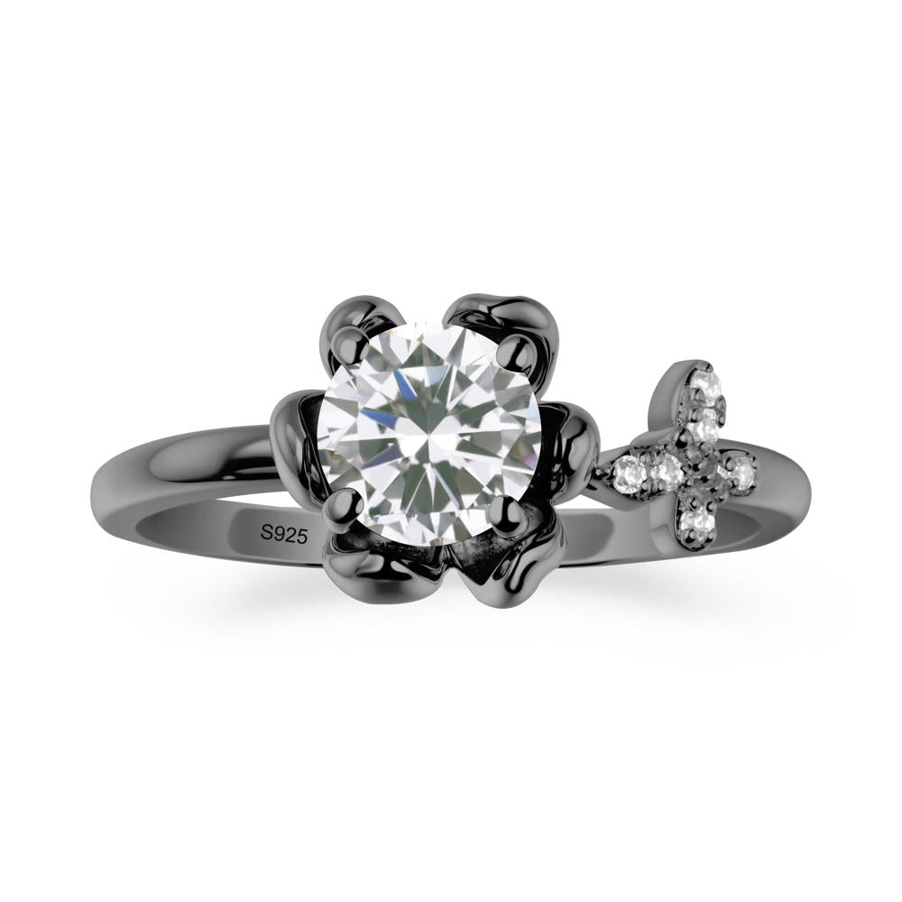 Round Cubic Zirconia Petal Promise Ring - LUO Jewelry #metal_black finish sterling silver