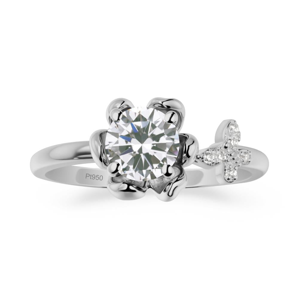 Round Cubic Zirconia Petal Promise Ring - LUO Jewelry #metal_platinum