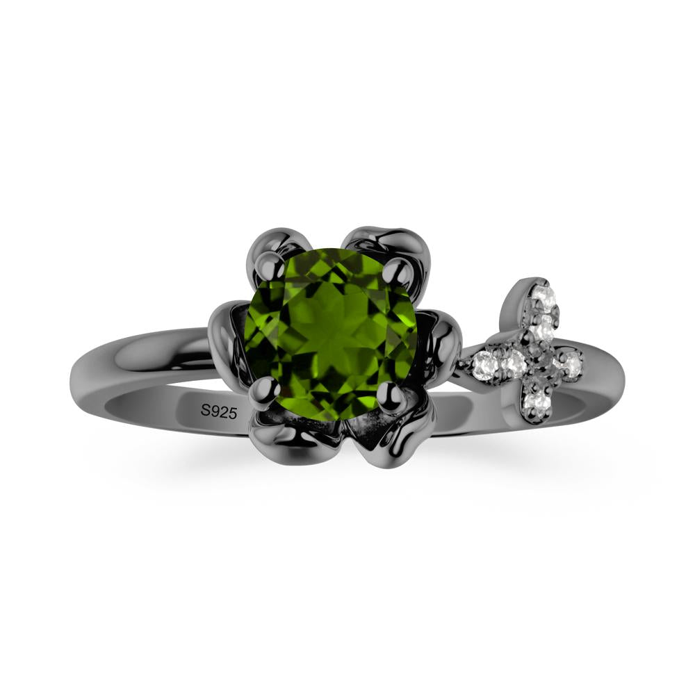 Floral Inspired Diopside Ring with Butterfly - LUO Jewelry #metal_black finish sterling silver