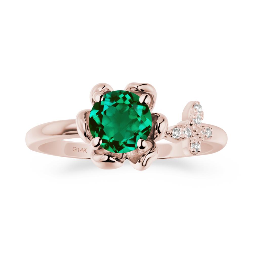 Round Emerald Petal Halo Ring - LUO Jewelry #metal_14k rose gold