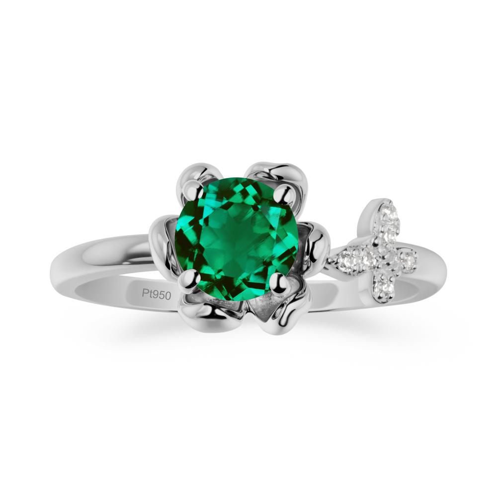 Round Emerald Petal Halo Ring - LUO Jewelry #metal_platinum