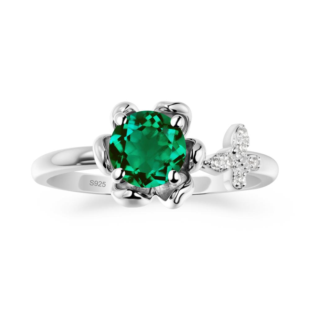 Round Emerald Petal Halo Ring - LUO Jewelry #metal_sterling silver