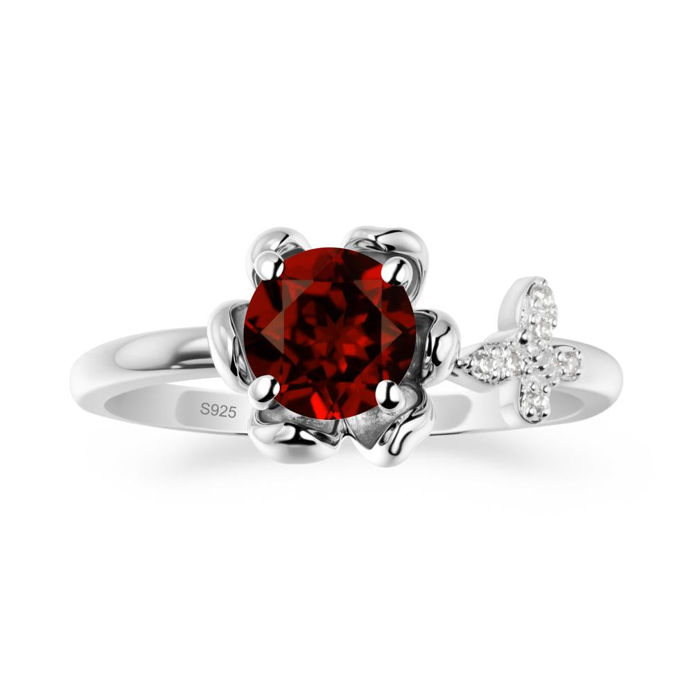 Round Garnet Petal Promise Ring - LUO Jewelry #metal_sterling silver