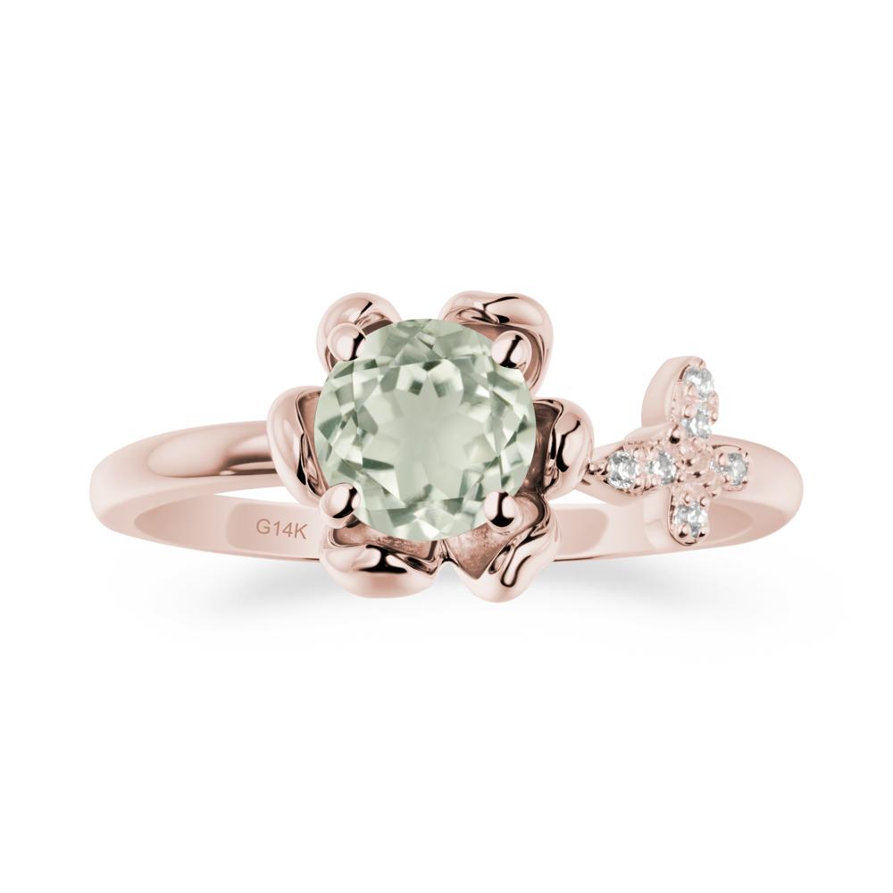 Floral Inspired Green Amethyst Ring with Butterfly - LUO Jewelry #metal_14k rose gold