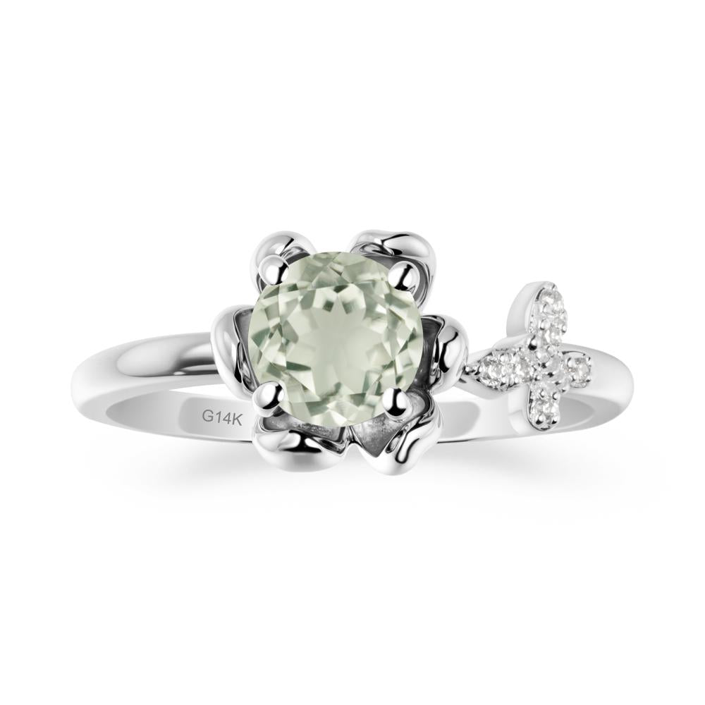 Floral Inspired Green Amethyst Ring with Butterfly - LUO Jewelry #metal_14k white gold