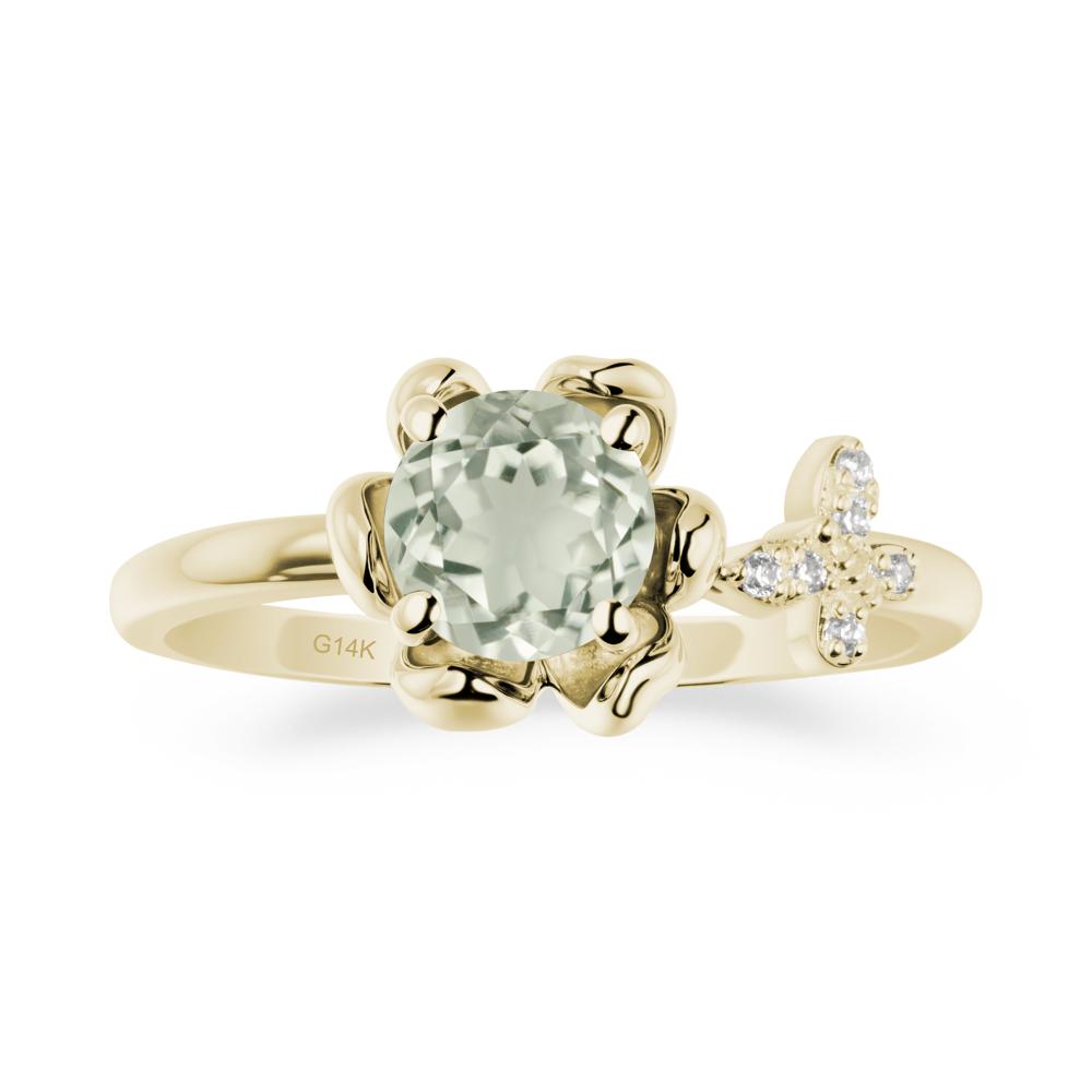 Floral Inspired Green Amethyst Ring with Butterfly - LUO Jewelry #metal_14k yellow gold