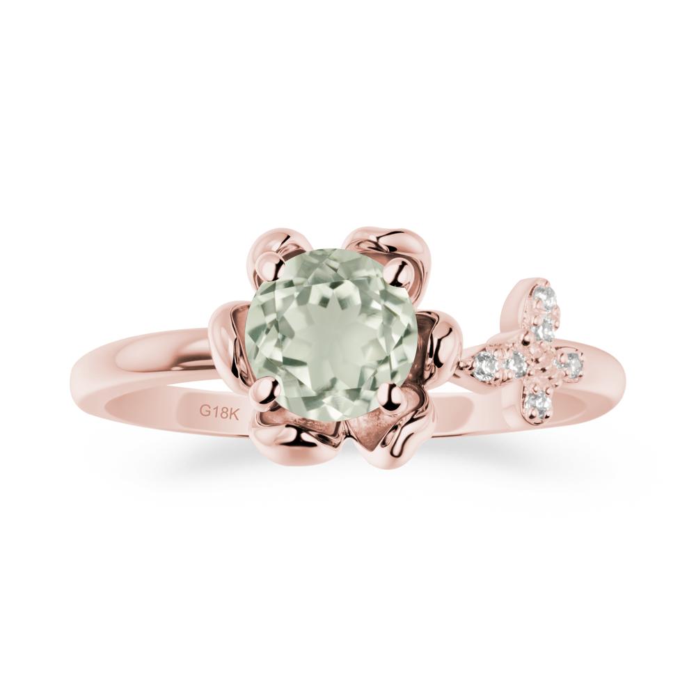 Floral Inspired Green Amethyst Ring with Butterfly - LUO Jewelry #metal_18k rose gold