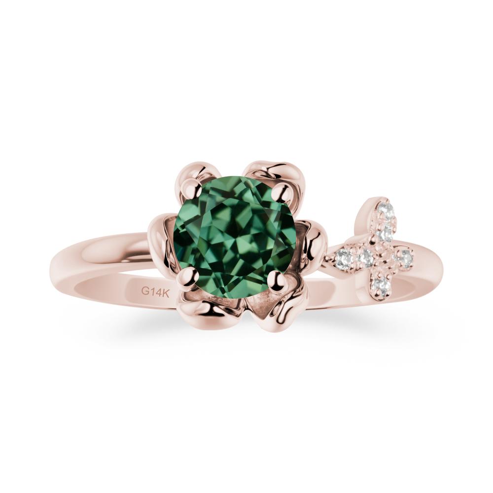 Round Green Sapphire Petal Halo Ring - LUO Jewelry #metal_14k rose gold