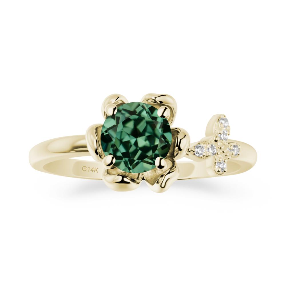 Round Green Sapphire Petal Halo Ring - LUO Jewelry #metal_14k yellow gold