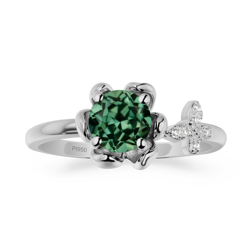 Round Green Sapphire Petal Halo Ring - LUO Jewelry #metal_platinum