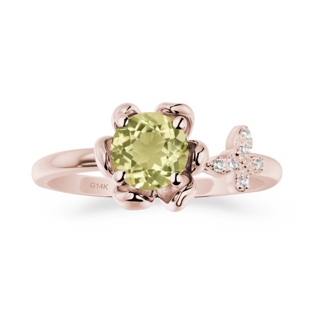 Round Lemon Quartz Petal Promise Ring - LUO Jewelry #metal_14k rose gold