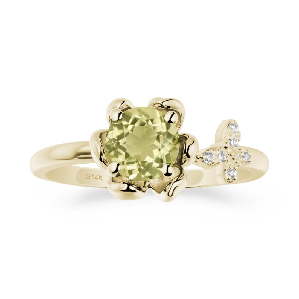 Round Lemon Quartz Petal Promise Ring - LUO Jewelry #metal_14k yellow gold