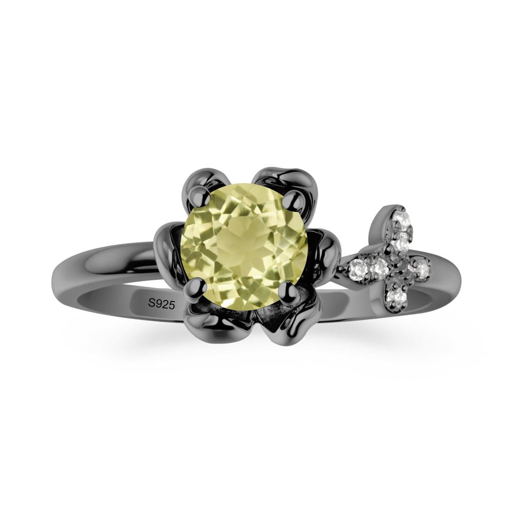 Round Lemon Quartz Petal Promise Ring - LUO Jewelry #metal_black finish sterling silver