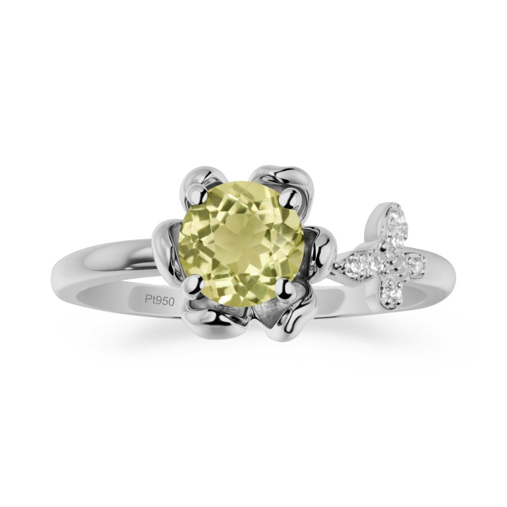 Round Lemon Quartz Petal Promise Ring - LUO Jewelry #metal_platinum