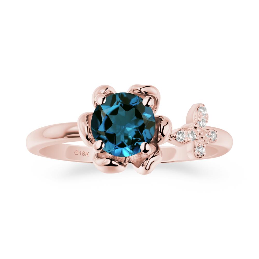 Floral Inspired London Blue Topaz Ring with Butterfly - LUO Jewelry #metal_18k rose gold