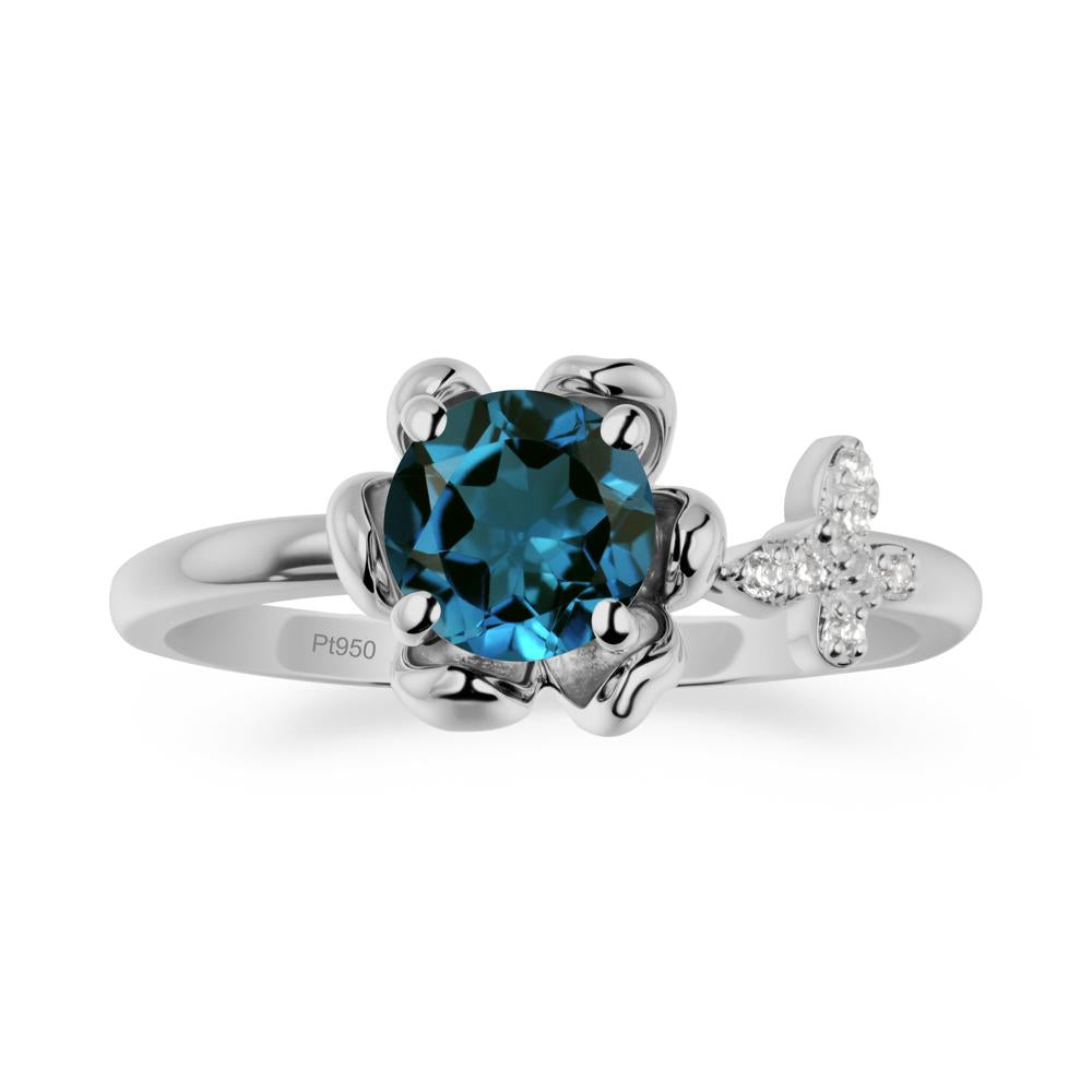Floral Inspired London Blue Topaz Ring with Butterfly - LUO Jewelry #metal_platinum