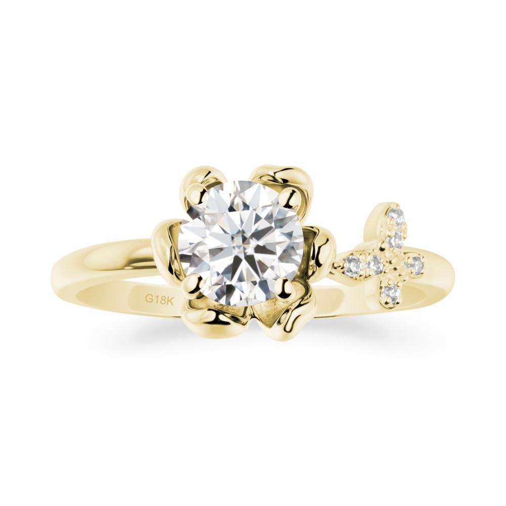 Round Moissanite Petal Halo Ring - LUO Jewelry #metal_18k yellow gold