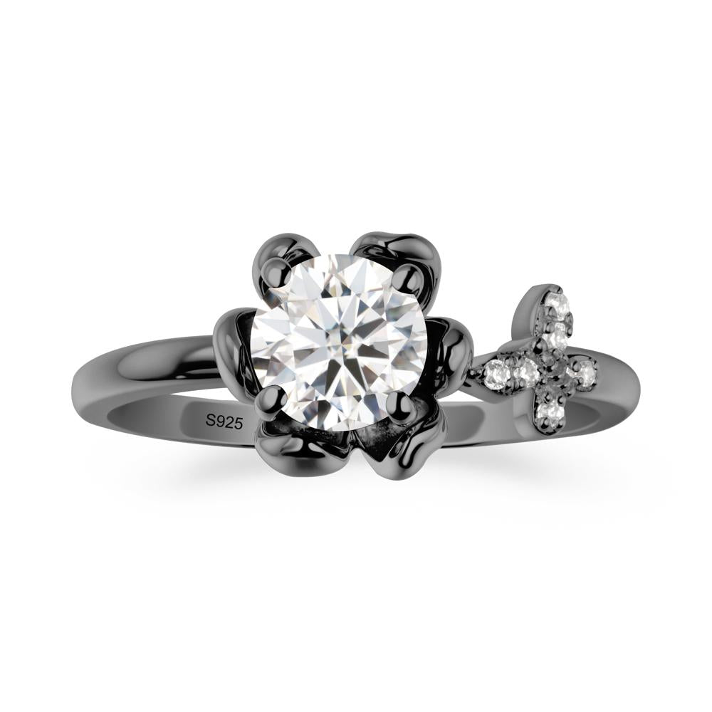 Round Moissanite Petal Halo Ring - LUO Jewelry #metal_black finish sterling silver