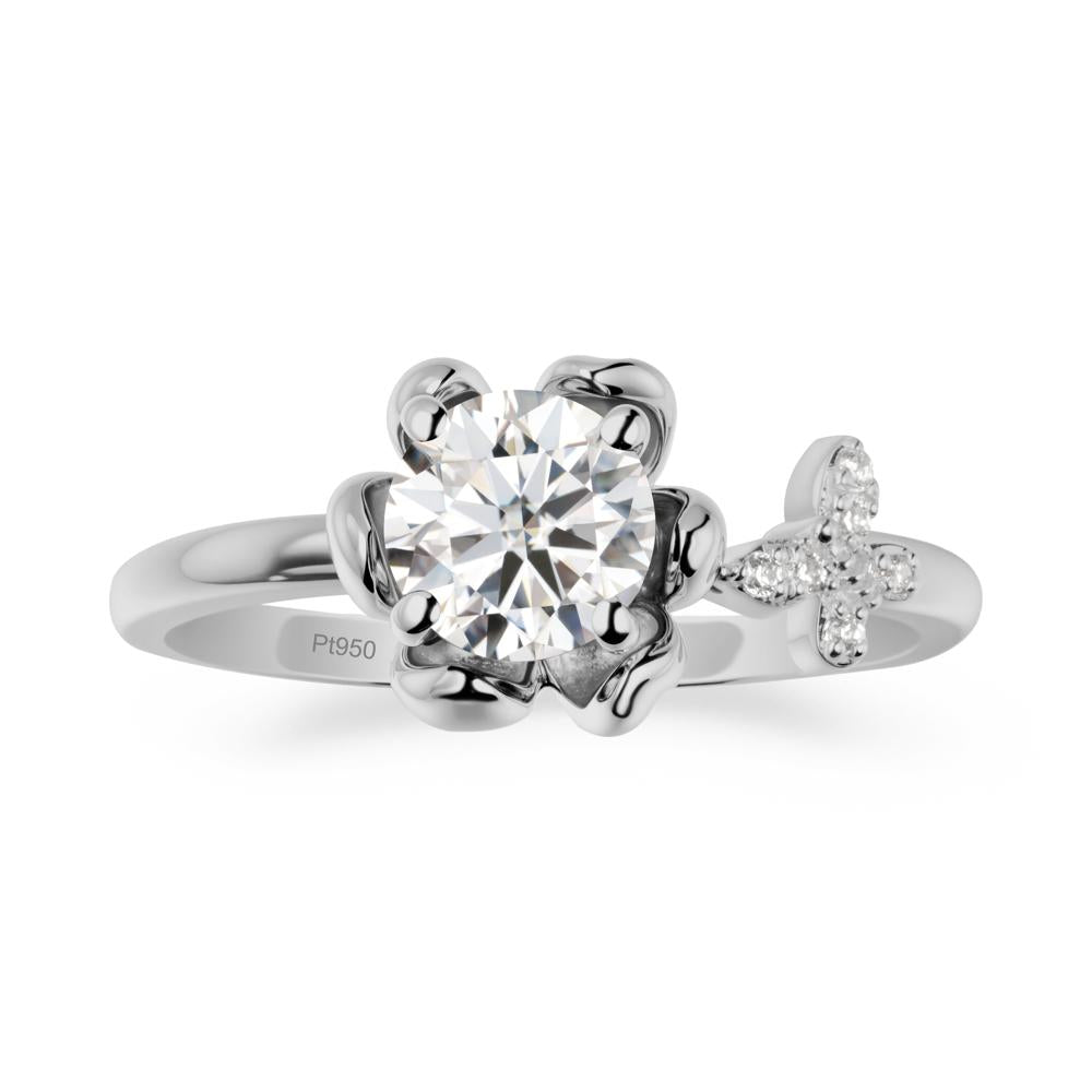 Round Moissanite Petal Halo Ring - LUO Jewelry #metal_platinum