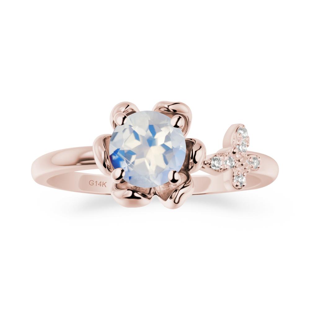 Round Moonstone Petal Promise Ring - LUO Jewelry #metal_14k rose gold