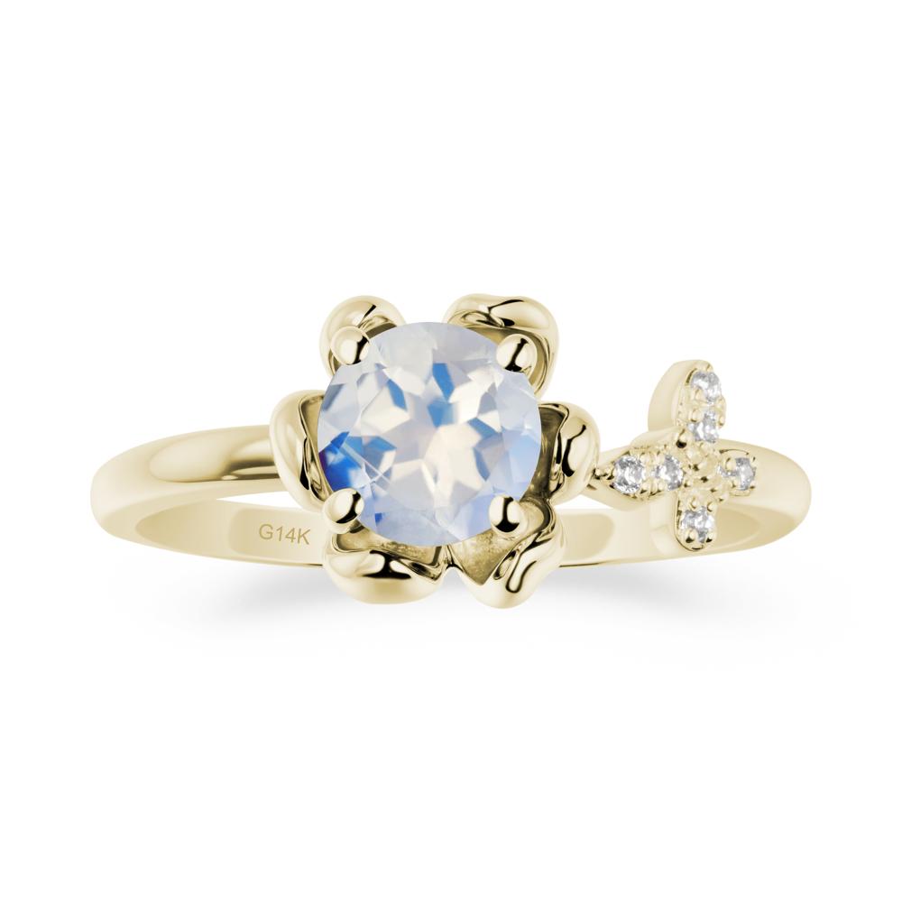 Round Moonstone Petal Promise Ring - LUO Jewelry #metal_14k yellow gold