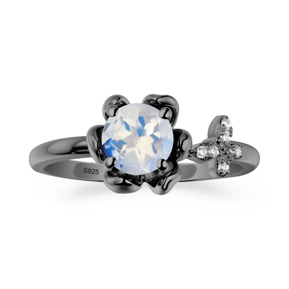 Round Moonstone Petal Promise Ring - LUO Jewelry #metal_black finish sterling silver