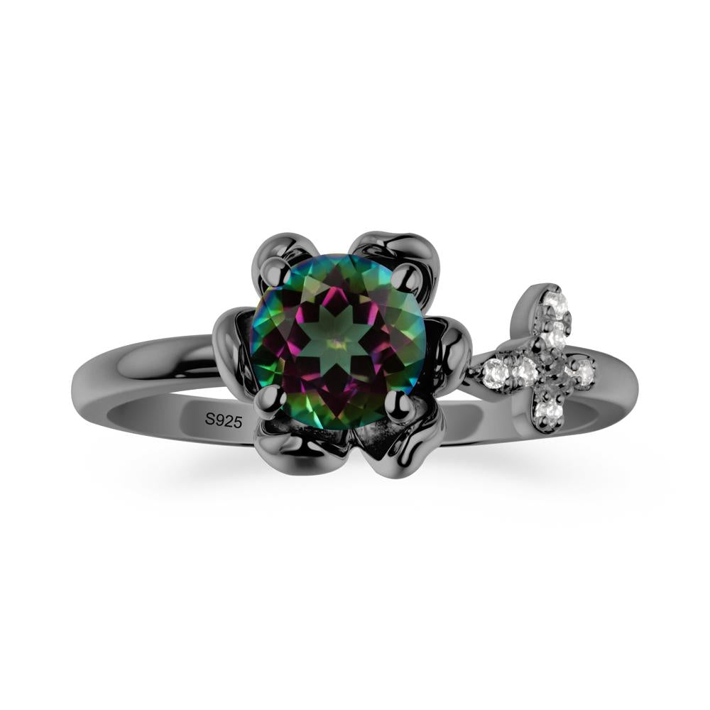Round Mystic Topaz Petal Halo Ring - LUO Jewelry #metal_black finish sterling silver