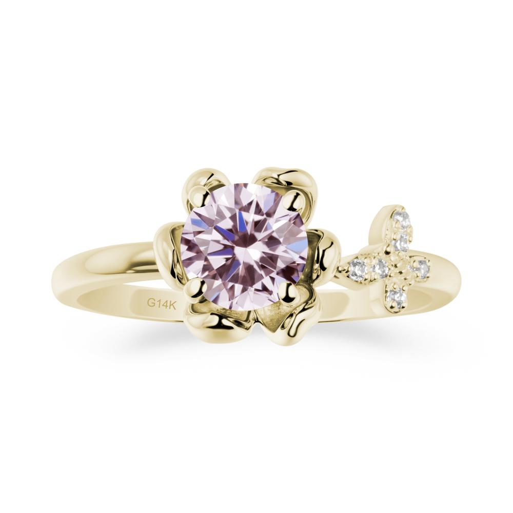 Round Pink Cubic Zirconia Petal Promise Ring - LUO Jewelry #metal_14k yellow gold