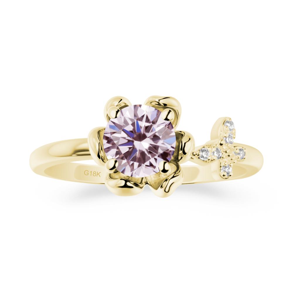 Round Pink Cubic Zirconia Petal Promise Ring - LUO Jewelry #metal_18k yellow gold