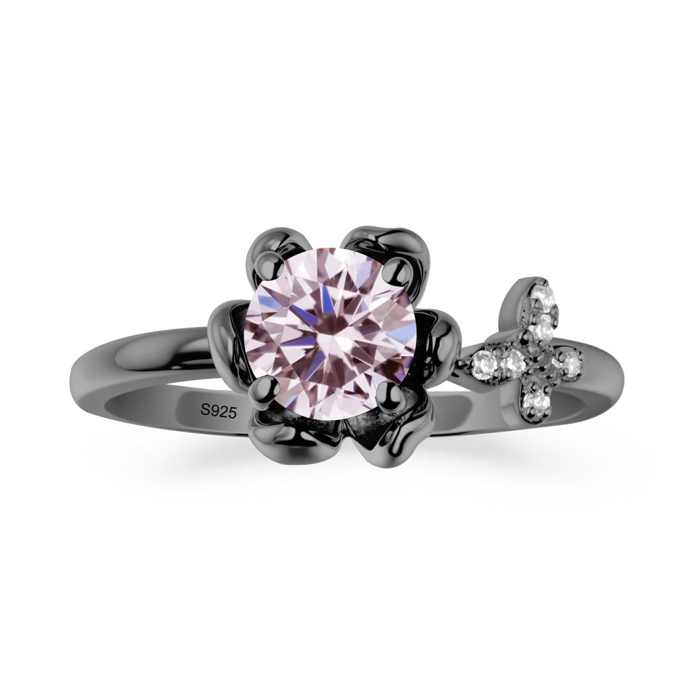 Round Pink Cubic Zirconia Petal Promise Ring - LUO Jewelry #metal_black finish sterling silver