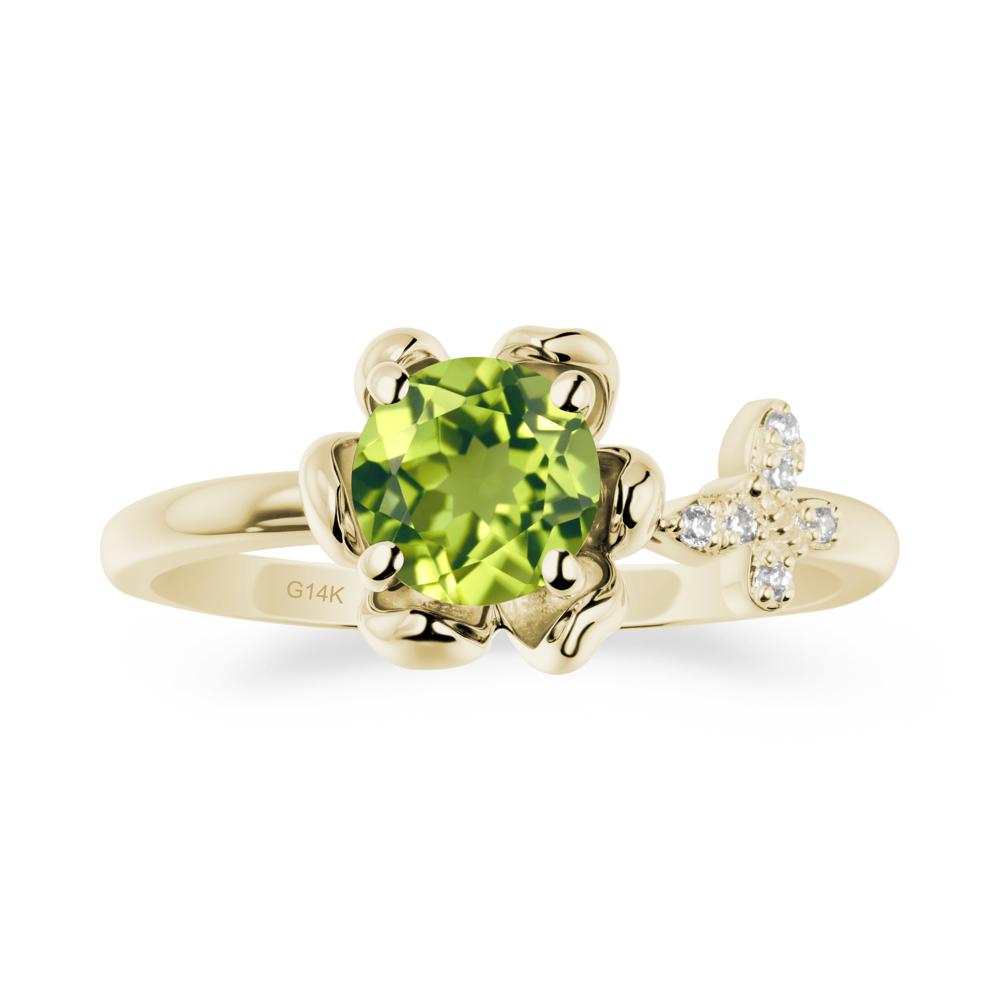 Floral Inspired Peridot Ring with Butterfly - LUO Jewelry #metal_14k yellow gold