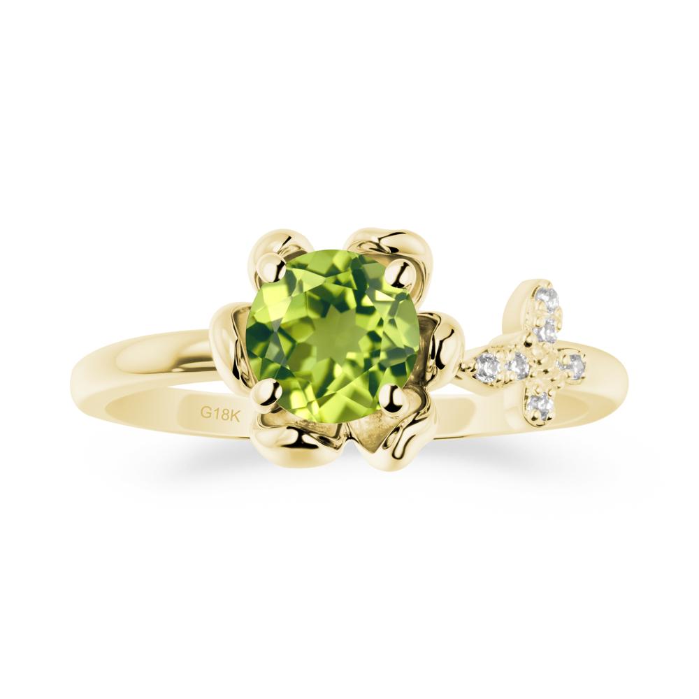 Floral Inspired Peridot Ring with Butterfly - LUO Jewelry #metal_18k yellow gold