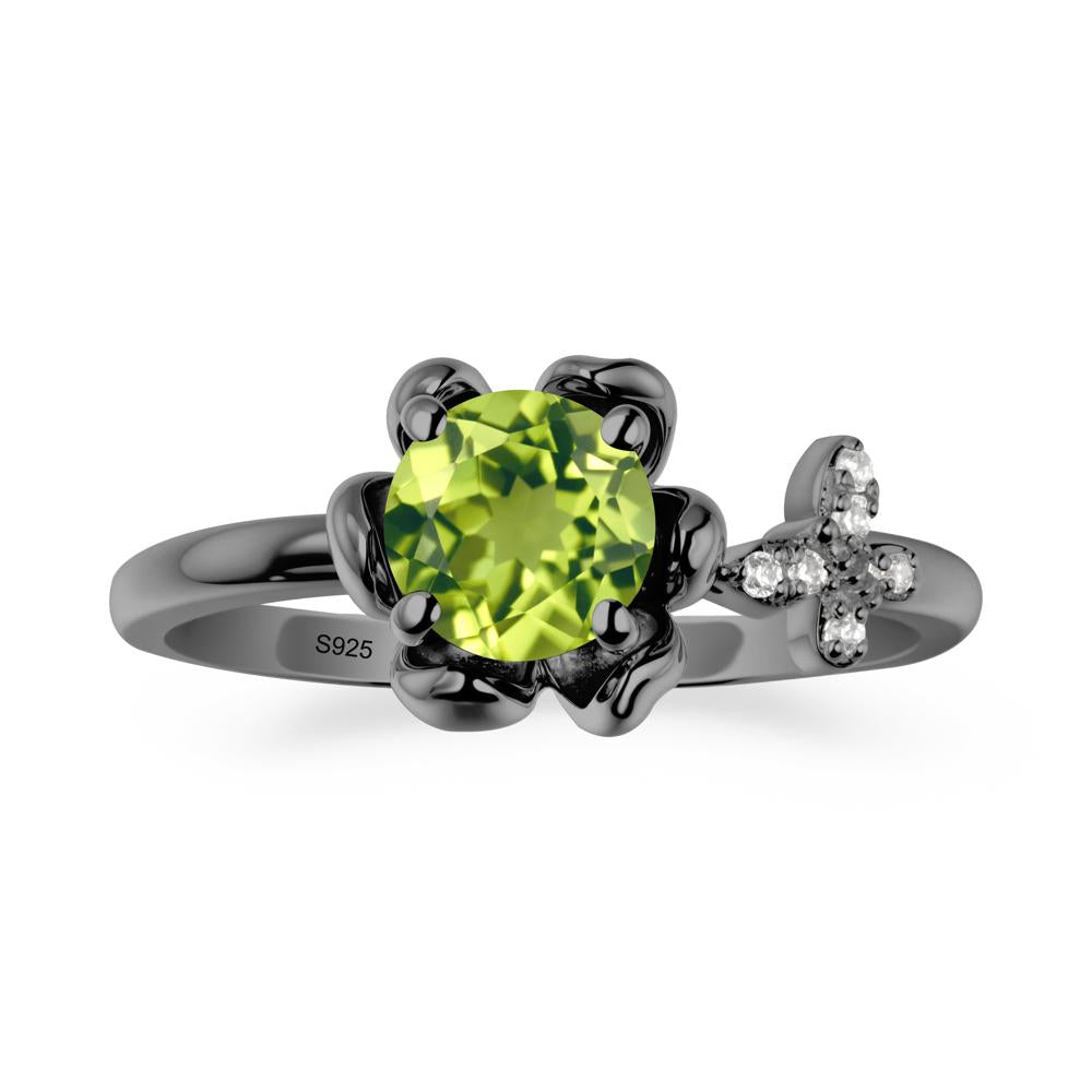 Floral Inspired Peridot Ring with Butterfly - LUO Jewelry #metal_black finish sterling silver