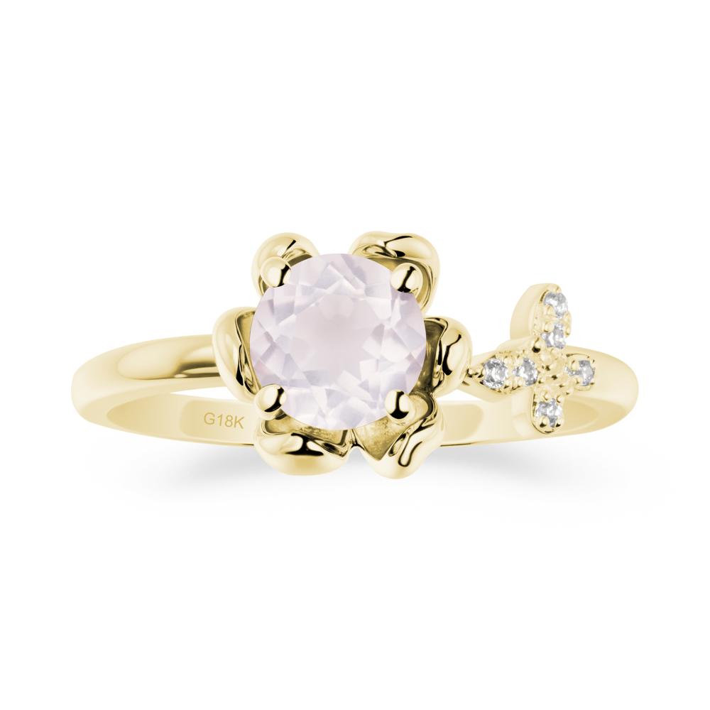 Round Rose Quartz Petal Halo Ring - LUO Jewelry #metal_18k yellow gold