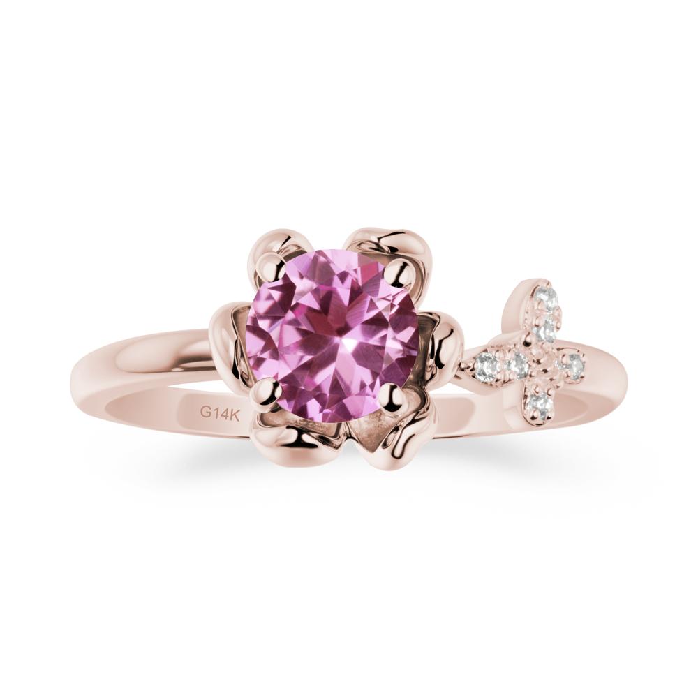 Round Pink Sapphire Petal Promise Ring - LUO Jewelry #metal_14k rose gold