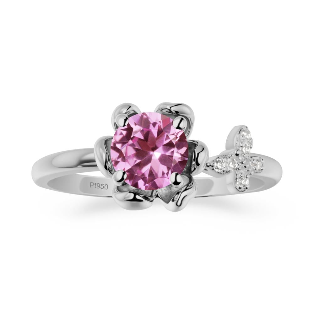 Round Pink Sapphire Petal Promise Ring - LUO Jewelry #metal_platinum