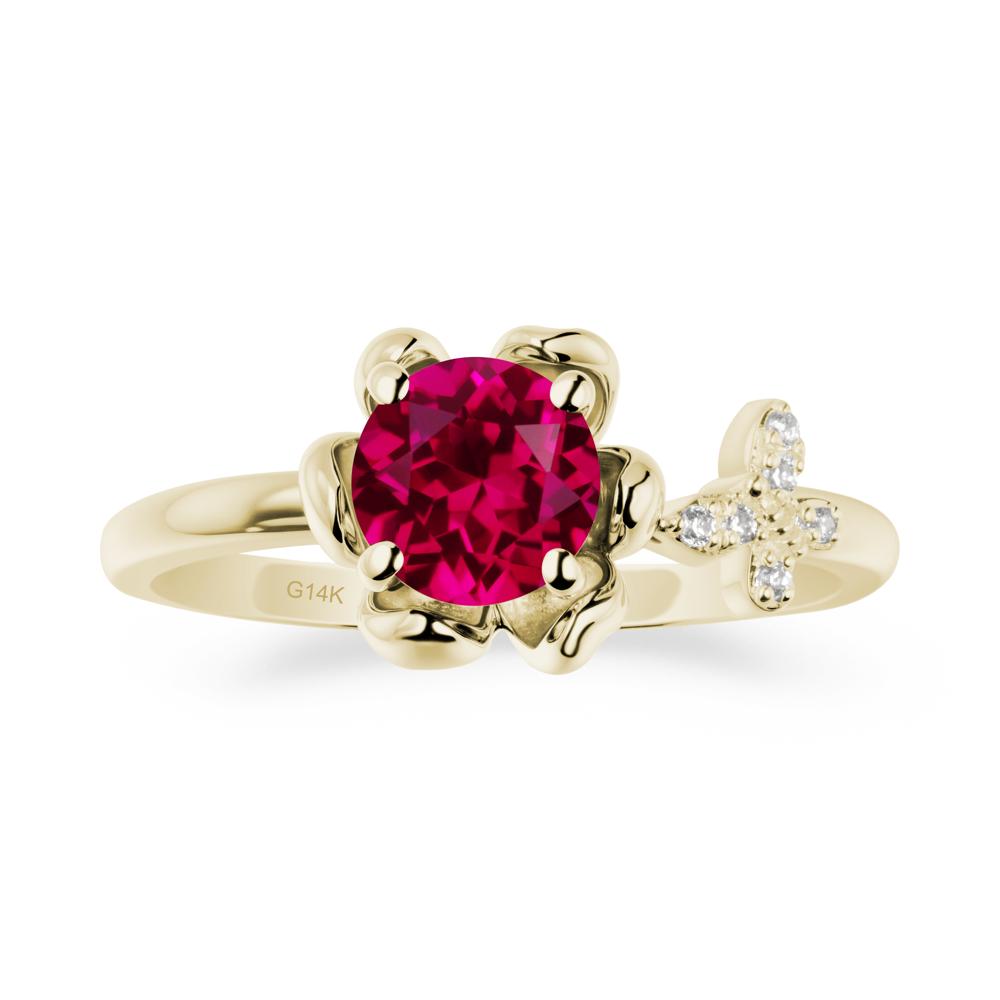 Round Ruby Petal Halo Ring - LUO Jewelry #metal_14k yellow gold