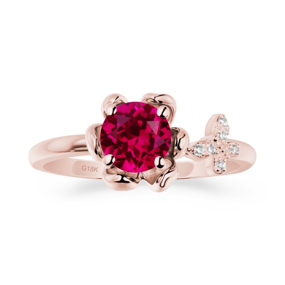 Round Ruby Petal Halo Ring - LUO Jewelry #metal_18k rose gold