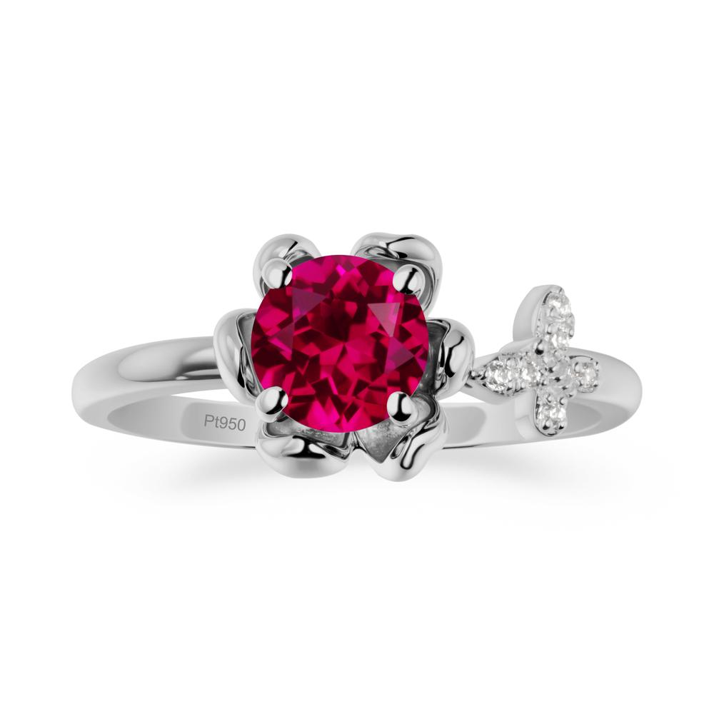 Round Ruby Petal Halo Ring - LUO Jewelry #metal_platinum