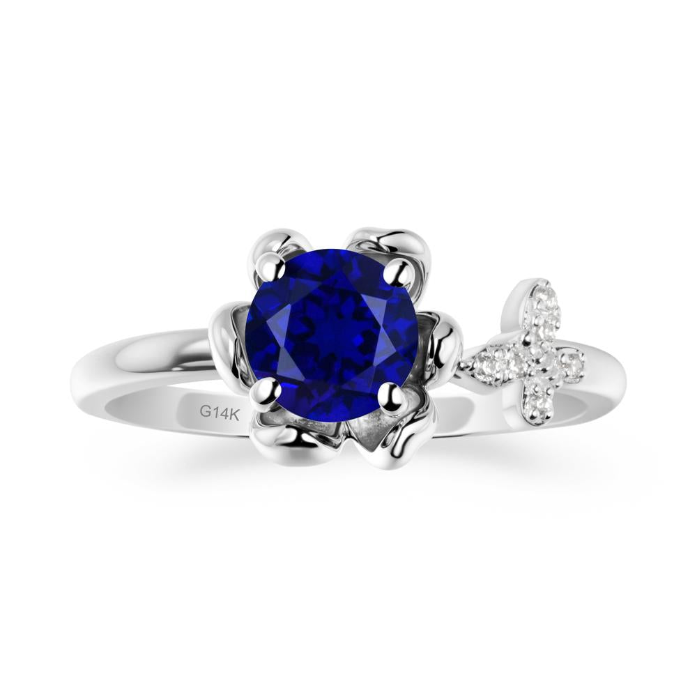 Round Sapphire Petal Promise Ring - LUO Jewelry #metal_14k white gold