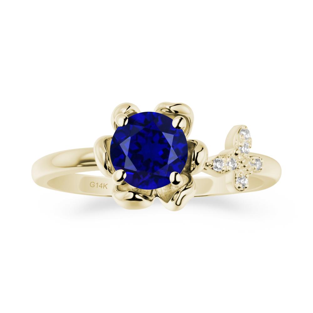 Round Sapphire Petal Promise Ring - LUO Jewelry #metal_14k yellow gold