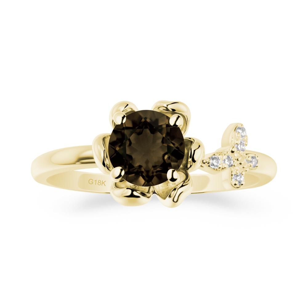 Floral Inspired Smoky Quartz Ring with Butterfly - LUO Jewelry #metal_18k yellow gold